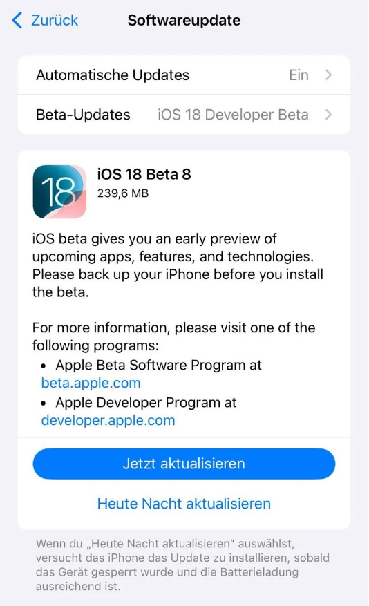 昔阳苹果手机维修分享苹果 iOS / iPadOS 18 开发者预览版 Beta 8 发布 